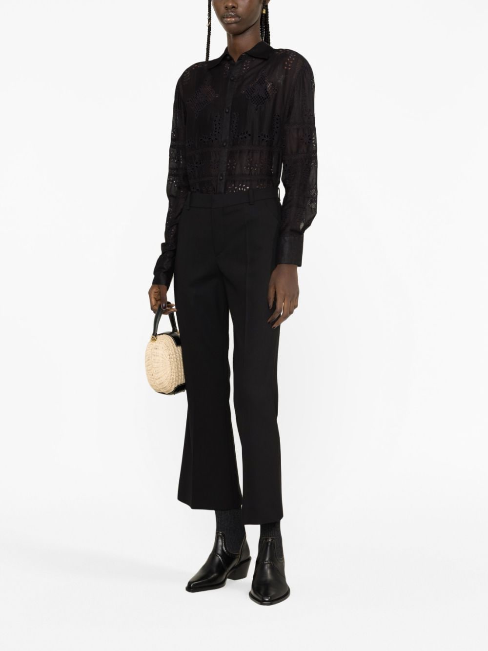 Shop Chloé Cropped Flared Trousers In Black