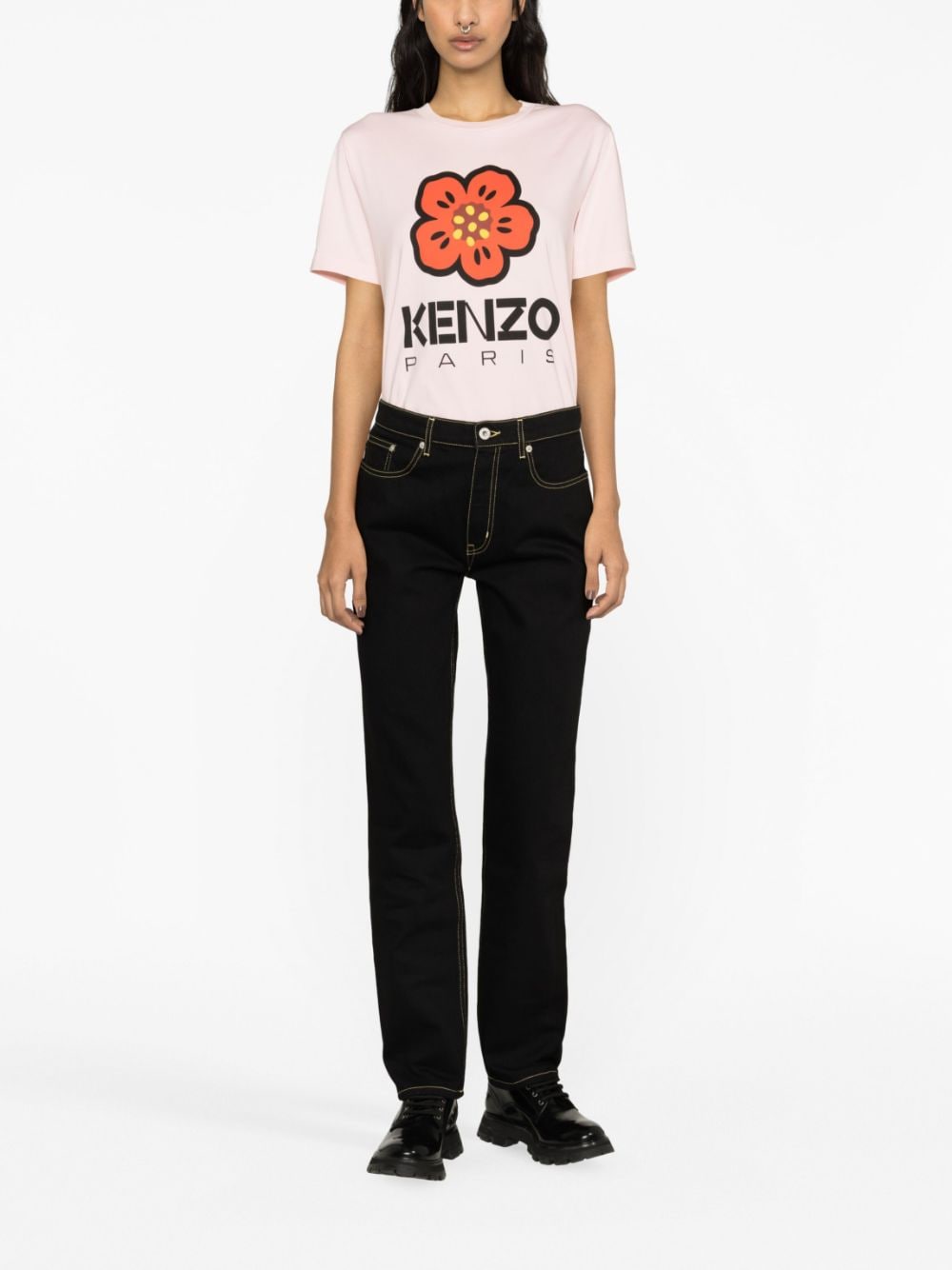 Shop Kenzo Logo-patch Straight-leg Jeans In Black