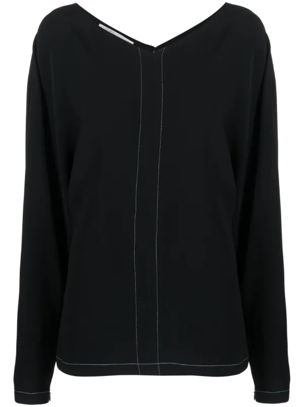 Stella McCartney Stitched V-neck Long-sleeve Blouse in Black