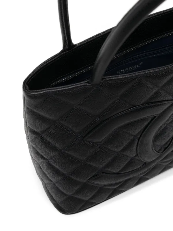 CHANEL Medallion Quilted Caviar Leather Tote Bag Black