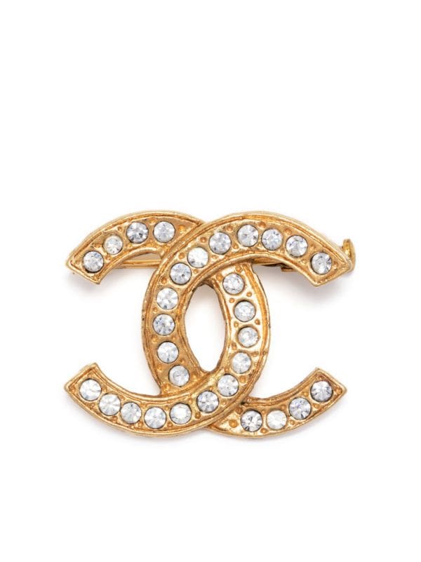 Chanel Pre-owned 1954-1971 CC-logo rhinestone-embellished Brooch - Gold