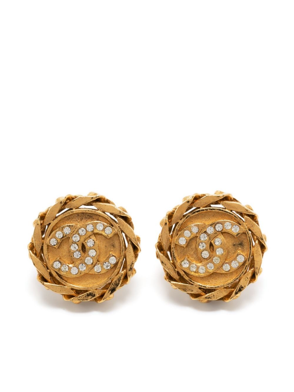 CHANEL Pre-Owned 1988 CC rhinestone-embellished clip-on earrings