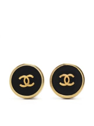 CHANEL Pre-Owned 1996 CC Button Clip-On Earrings - Black for Women