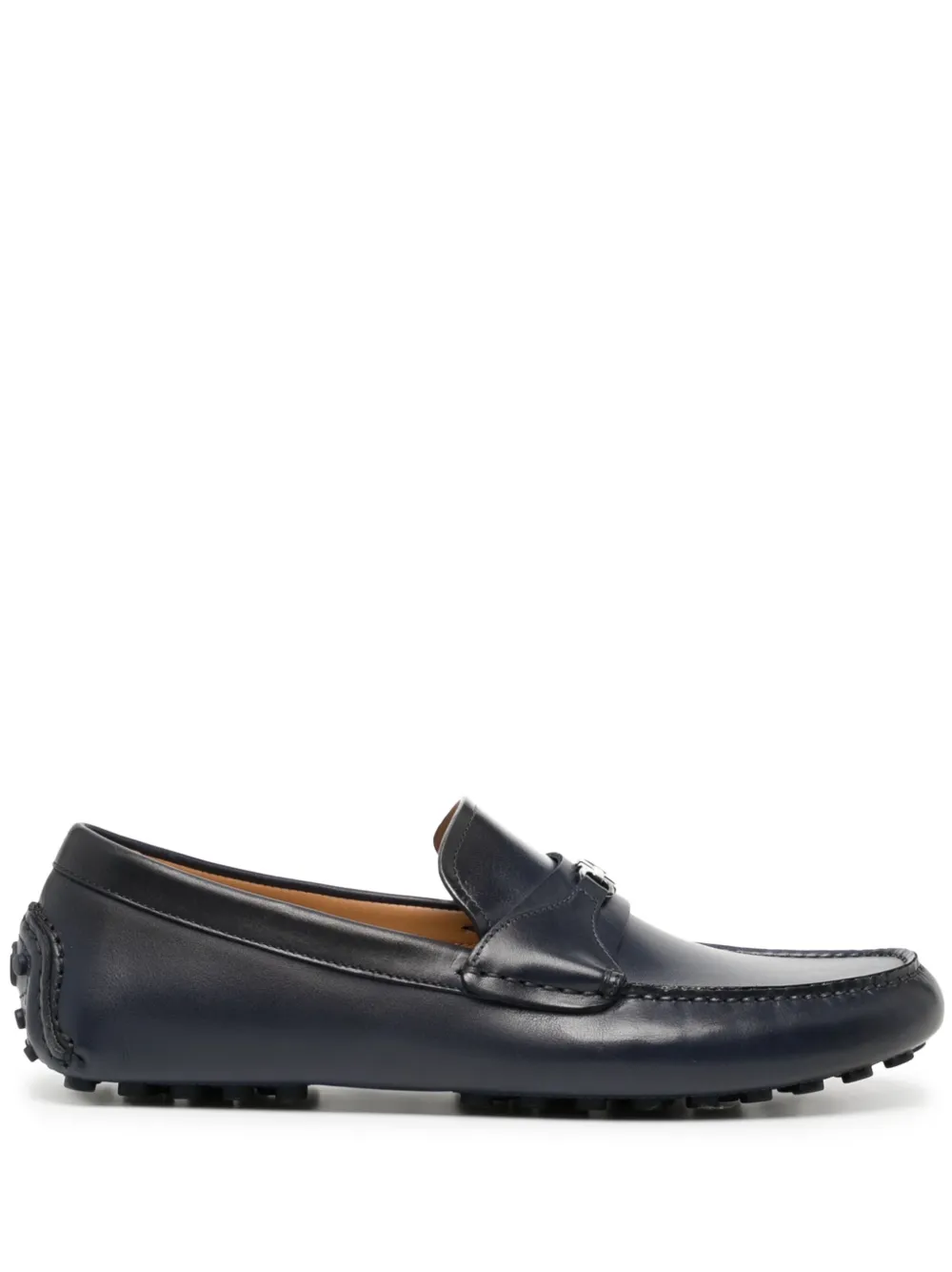 Ferragamo Gancini-plaque leahter loafer shoes Blue