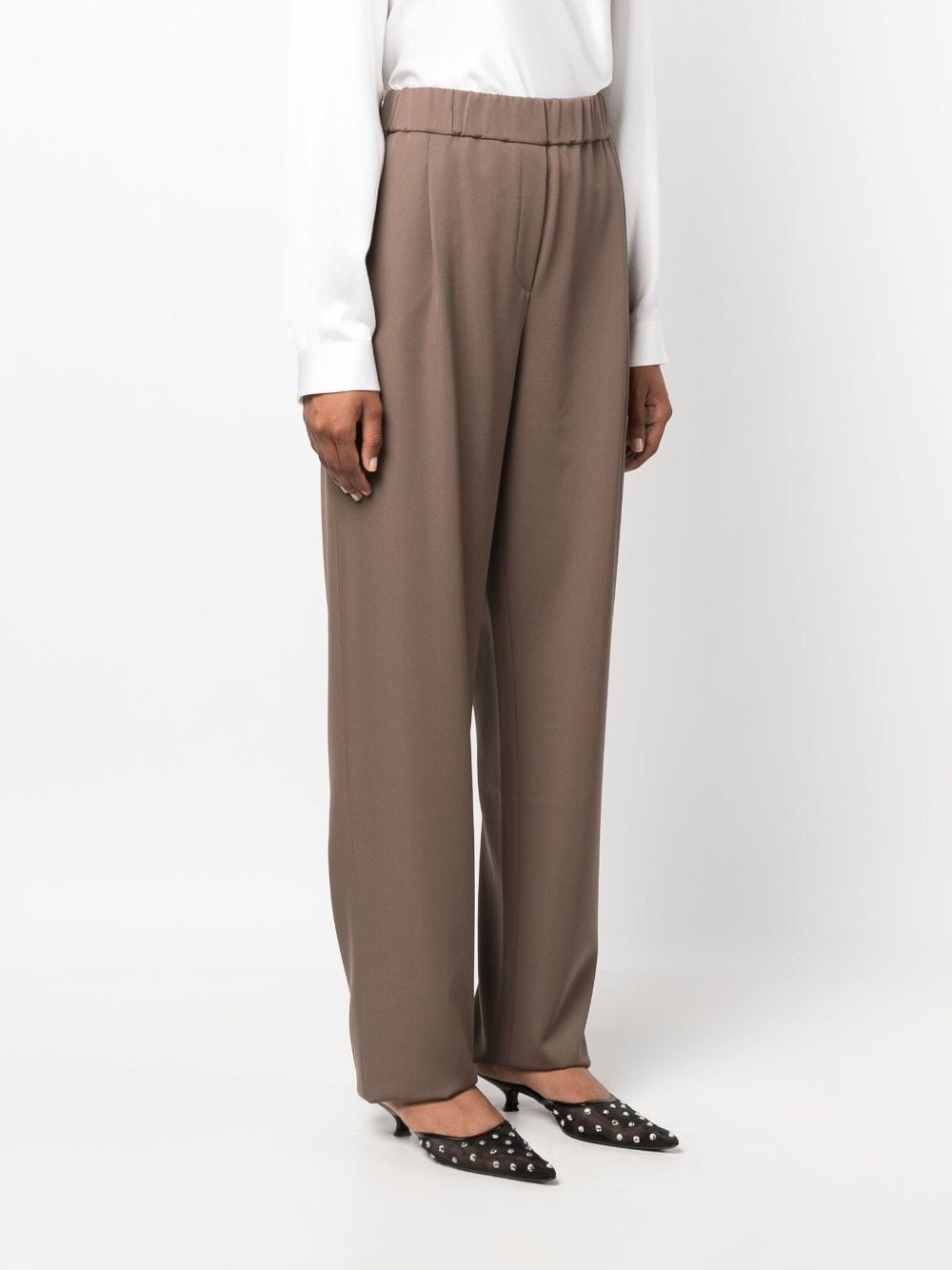 Shop Giorgio Armani Pleated High-waist Trousers In Brown
