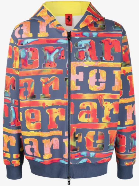 Ferrari logo-painterly zip-up hoodie