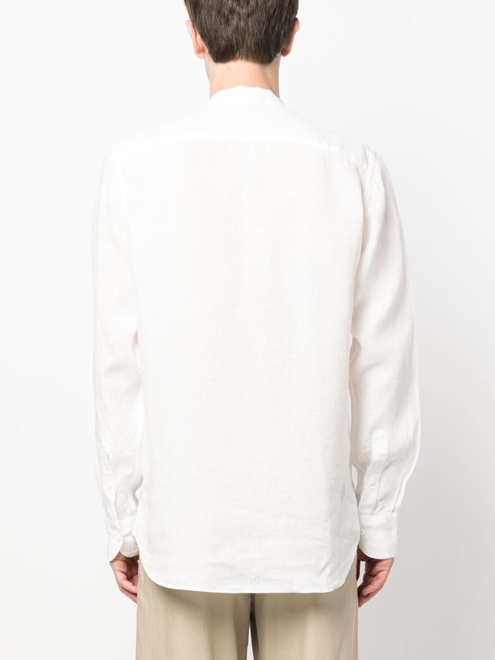 Shop Canali Stand-up Collar Linen Shirt In White