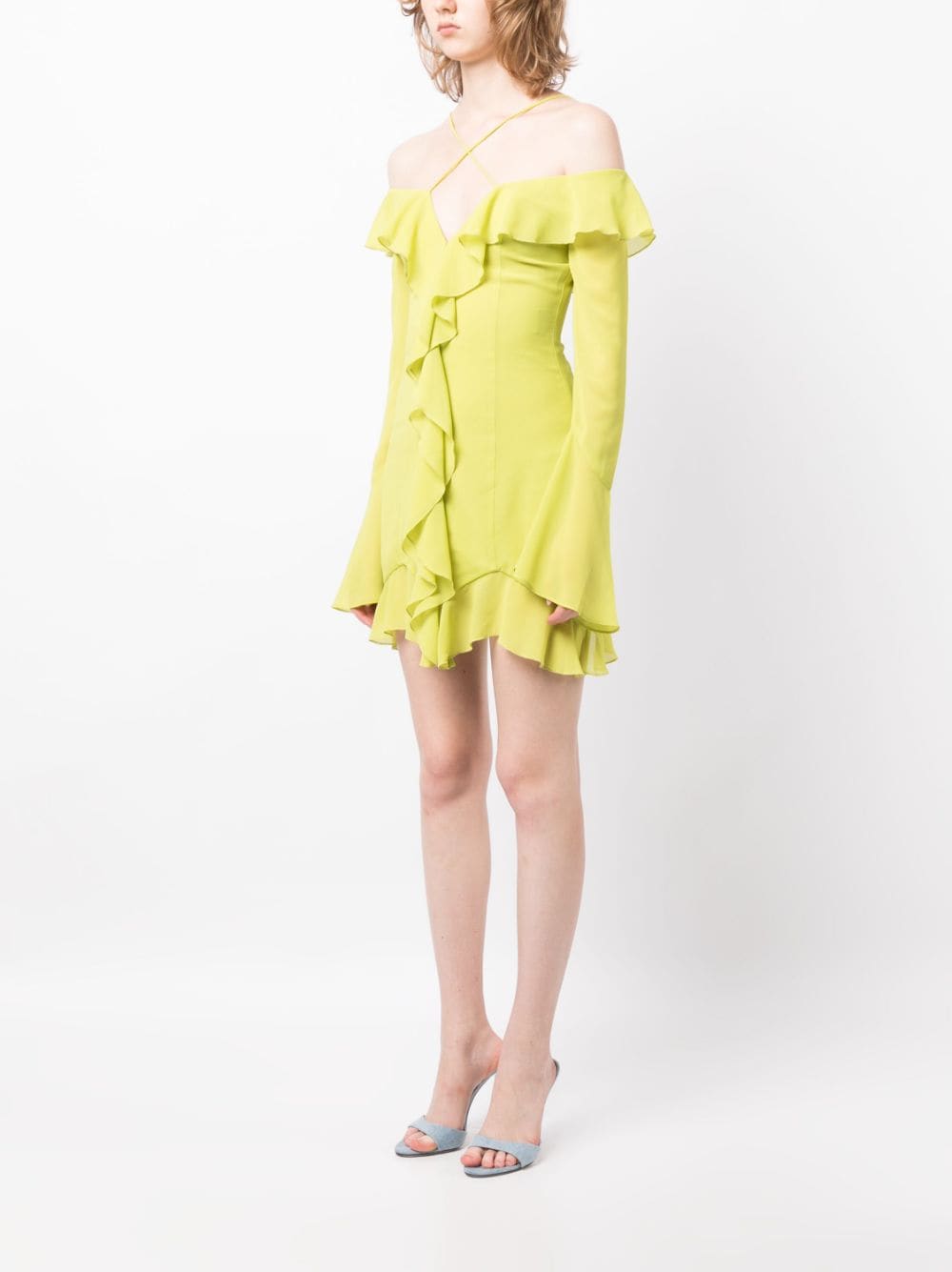 Shop De La Vali Selia Ruffled Chiffon Mini Dress In Grün