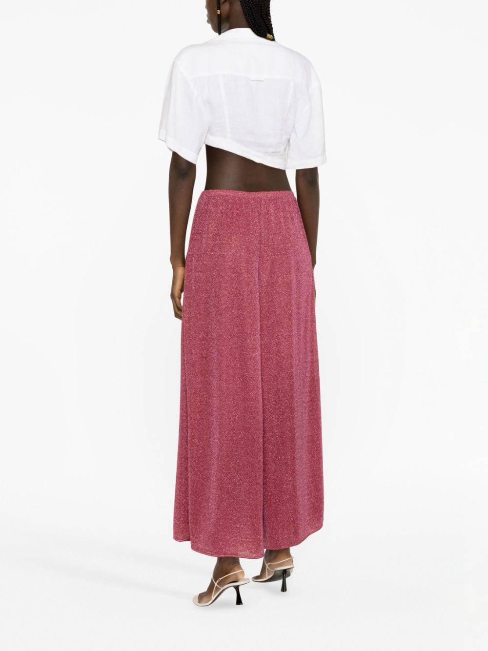 Shop Oseree Lumière Metallic-thread Palazzo Pants In Pink