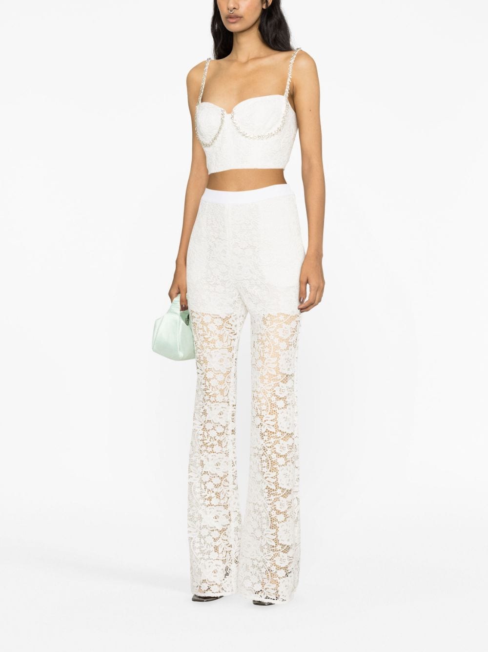 Shop Self-portrait Crystal-embellished Cord Lace Top In Weiss