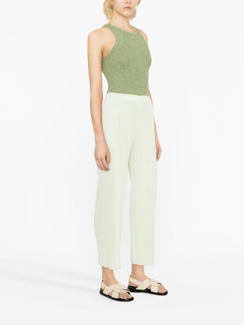 Shop Issey Miyake Plissé Cropped Trousers In Green