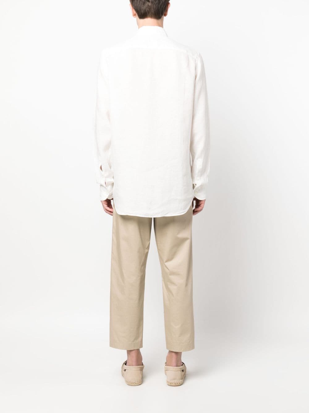 Shop Canali Long-sleeve Linen Shirt In White