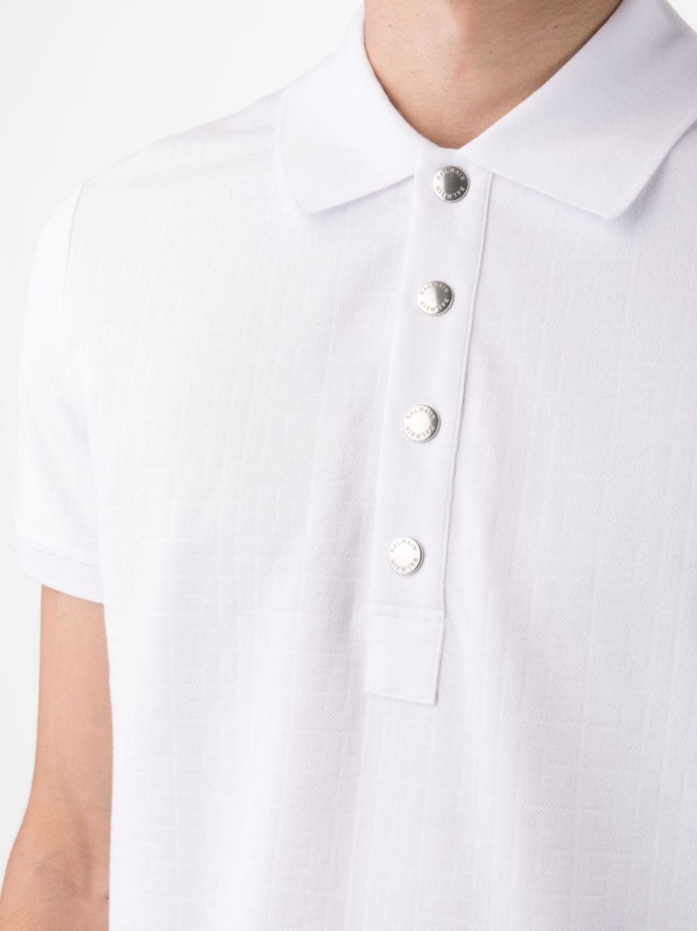 Shop Balmain Monogram-pattern Piqué Polo Shirt In White