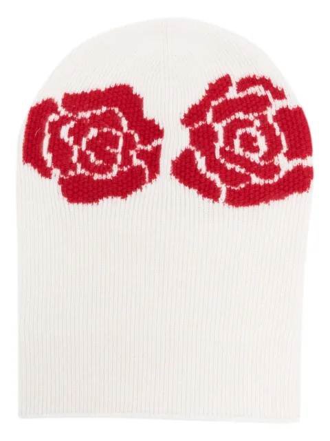 Barrie rose-embroidered crochet beanie