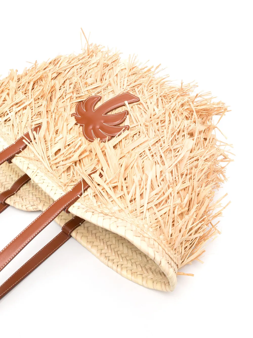 Palm Angels Palm-appliqué Raffia Tote Bag In Neutrals