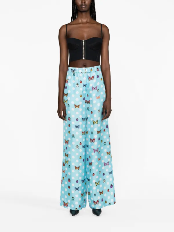 Versace Butterflies wide-leg Silk Trousers | Blue | FARFETCH