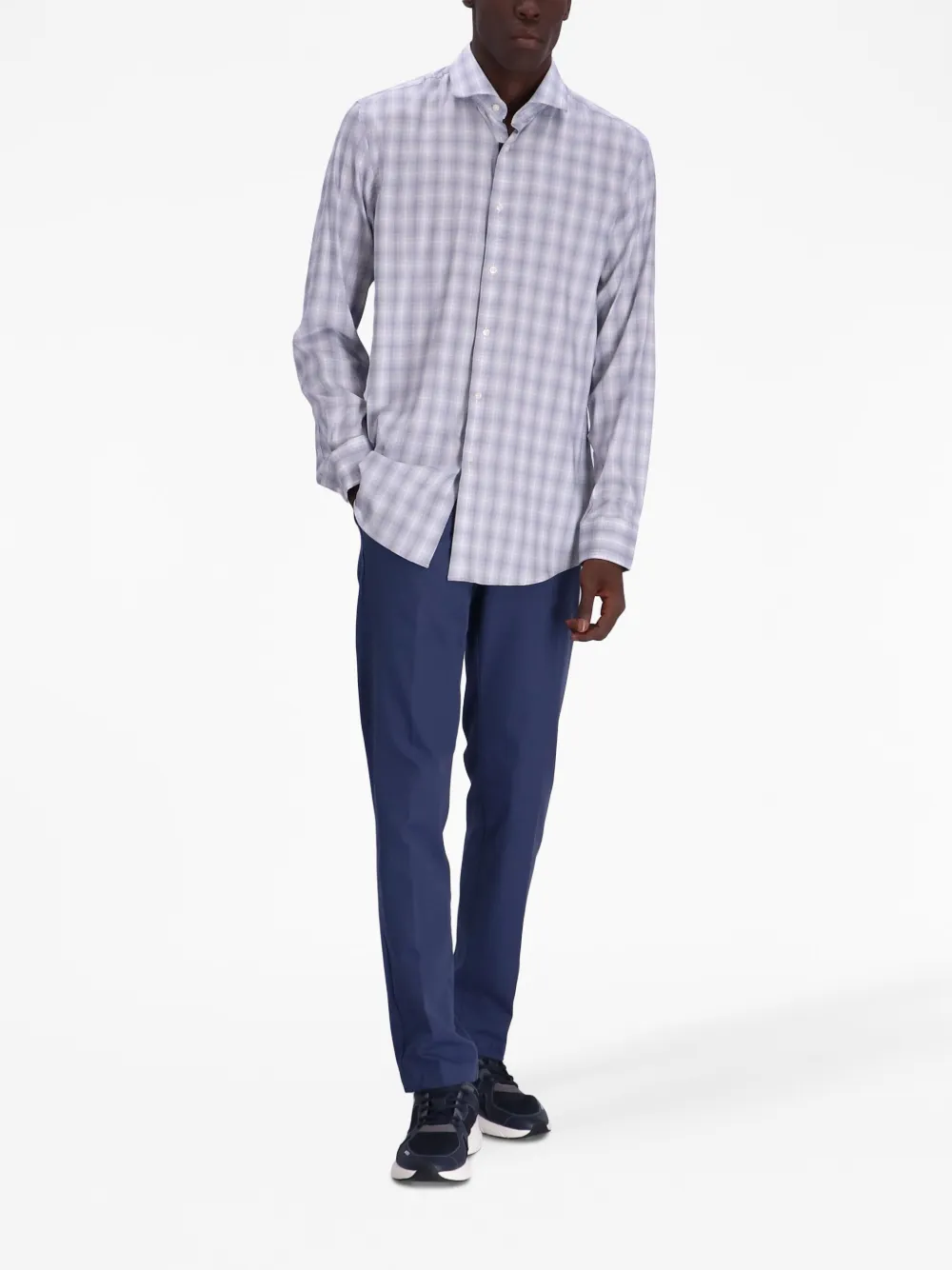BOSS plaid long-sleeve shirt - Blauw