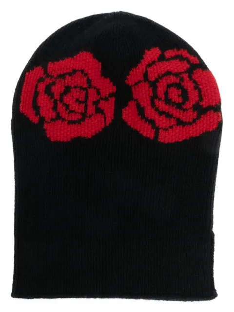 Barrie rose-embroidered crochet beanie