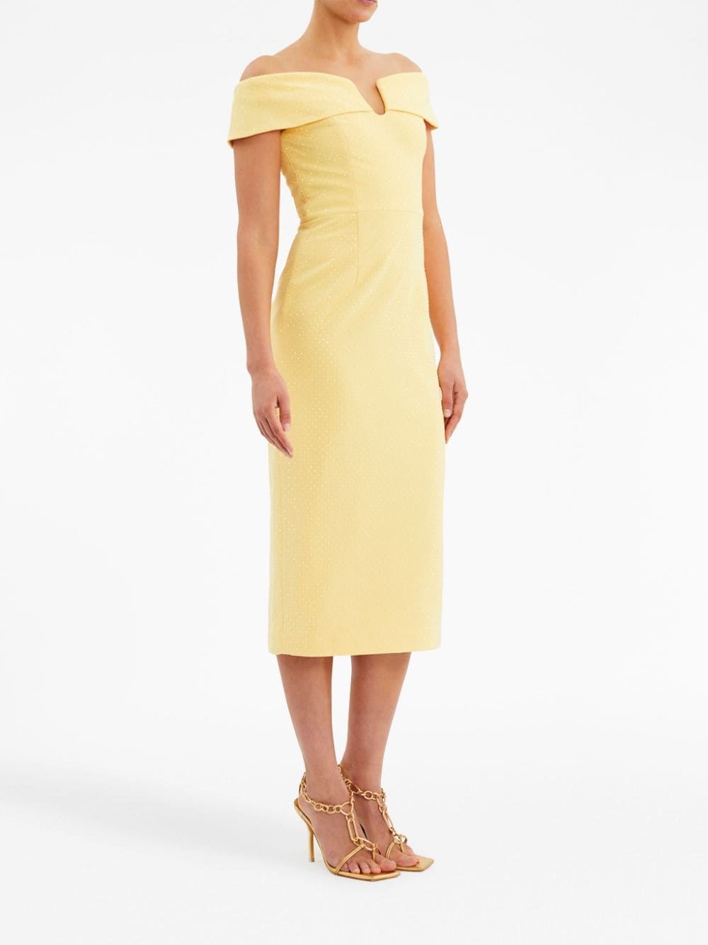 Shop Rebecca Vallance Lumiere Off-shoulder Midi Dress In Yellow