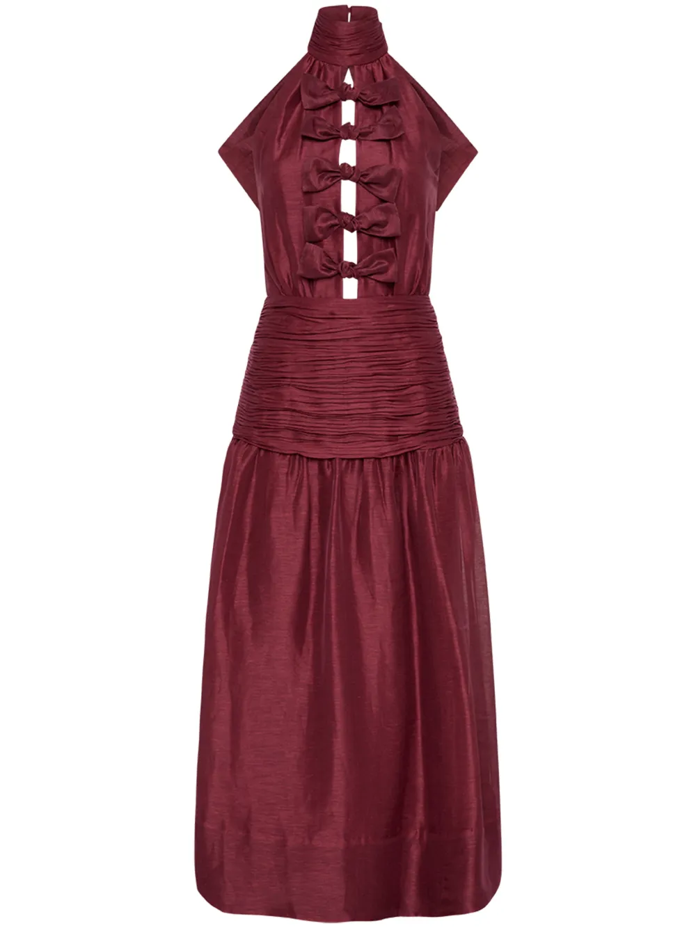 Rebecca Vallance -  Bordeaux Bow Midi Dress  - Size 14 In Red