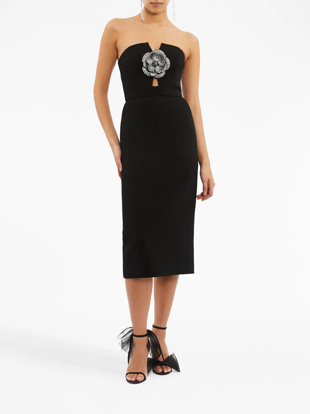 Rebecca Vallance Yvonne flower-detail midi dress - Zwart