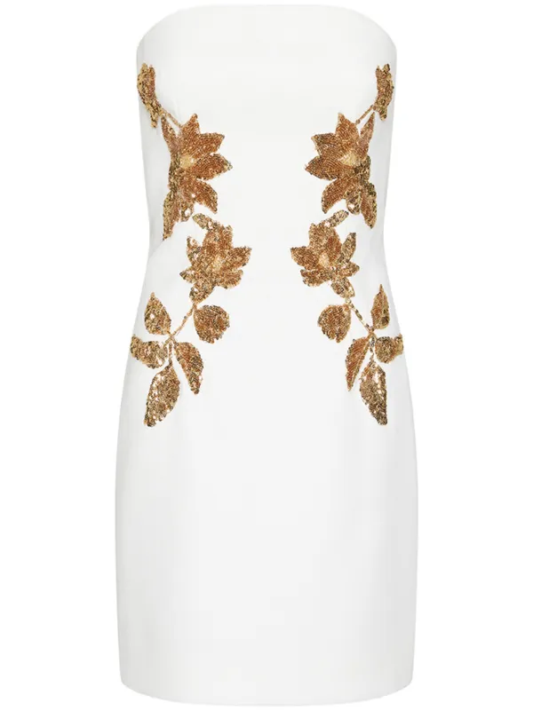 White and gold strapless dress top