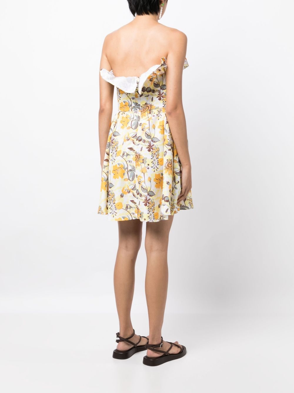 Shop Kika Vargas Emily Floral-print Strapless Dress In Gelb