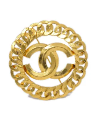 CHANEL Pre Owned 1996 CC chain link Brooch Gold FARFETCH