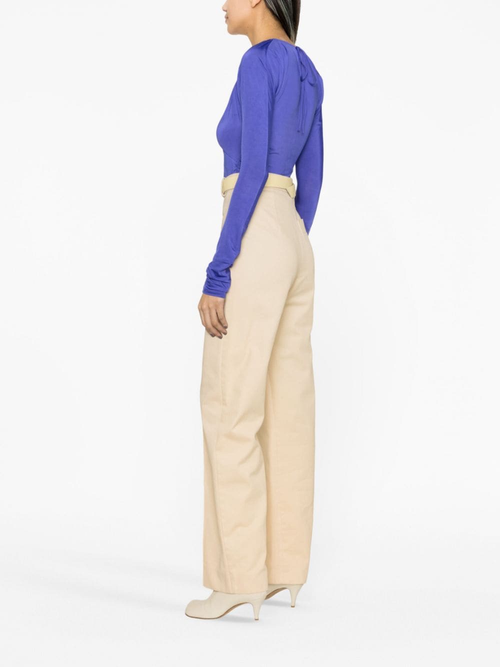 Shop Victoria Beckham Gathered Stretch-jersey Top In Blue