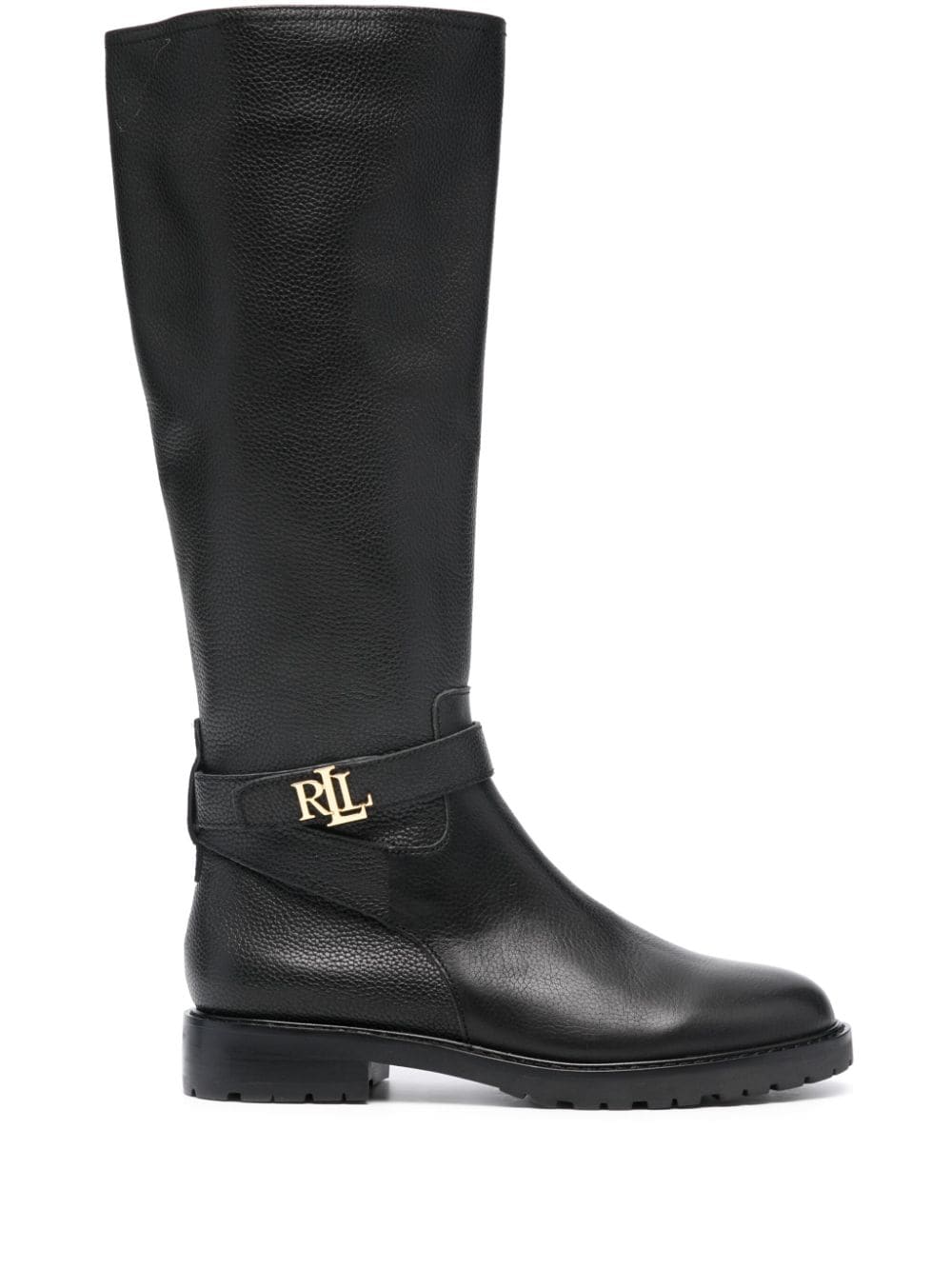 Lauren Ralph Lauren Tumbled Leather Boots In Black