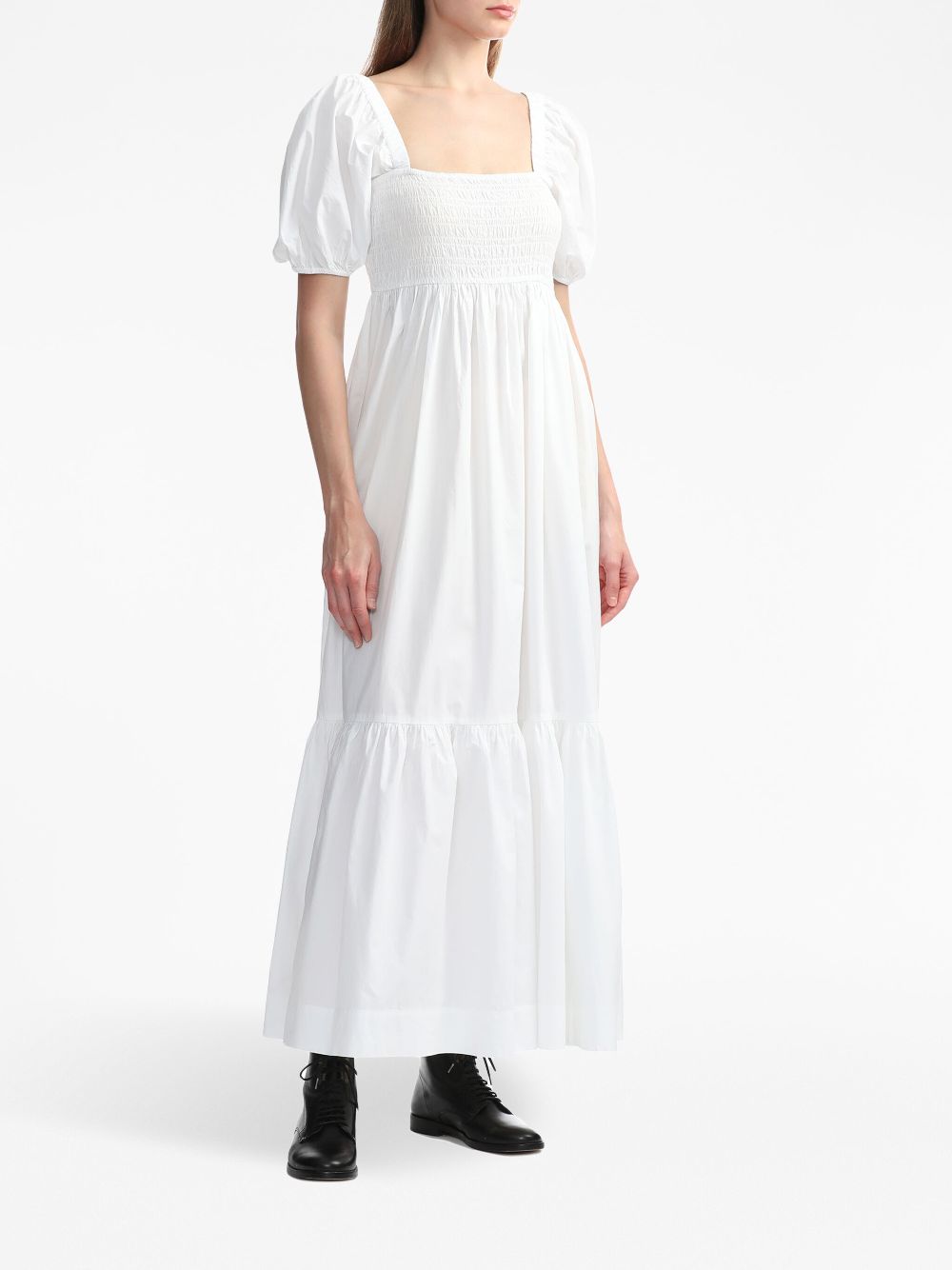 GANNI smocked-panel cotton maxi dress - Wit