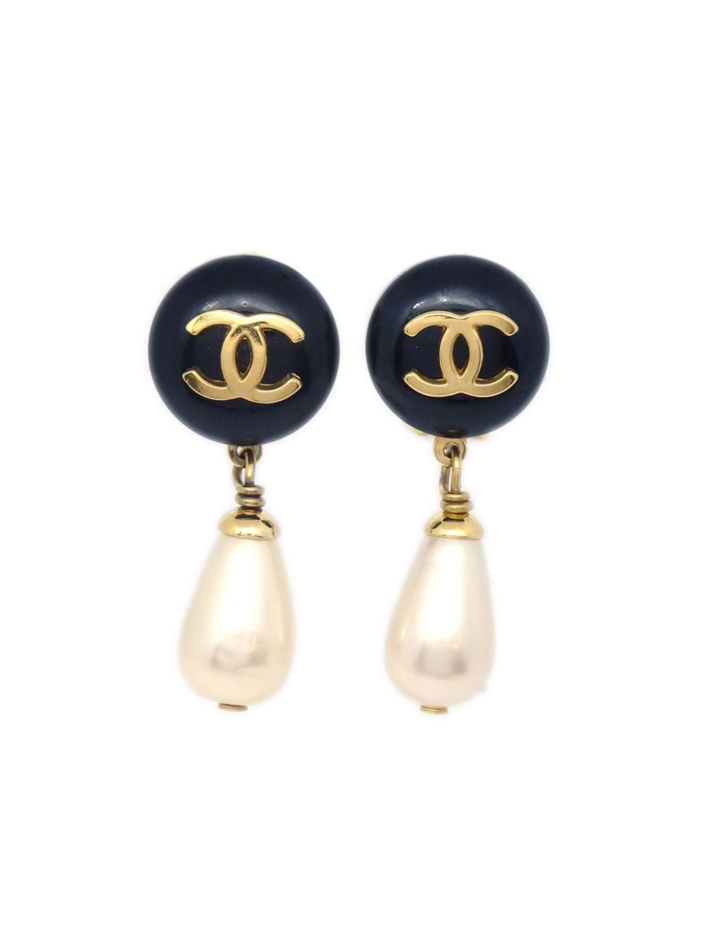 Chanel Gold Tortoiseshell & Faux Pearl Button 'CC' Earrings Q6J04Q34DB003