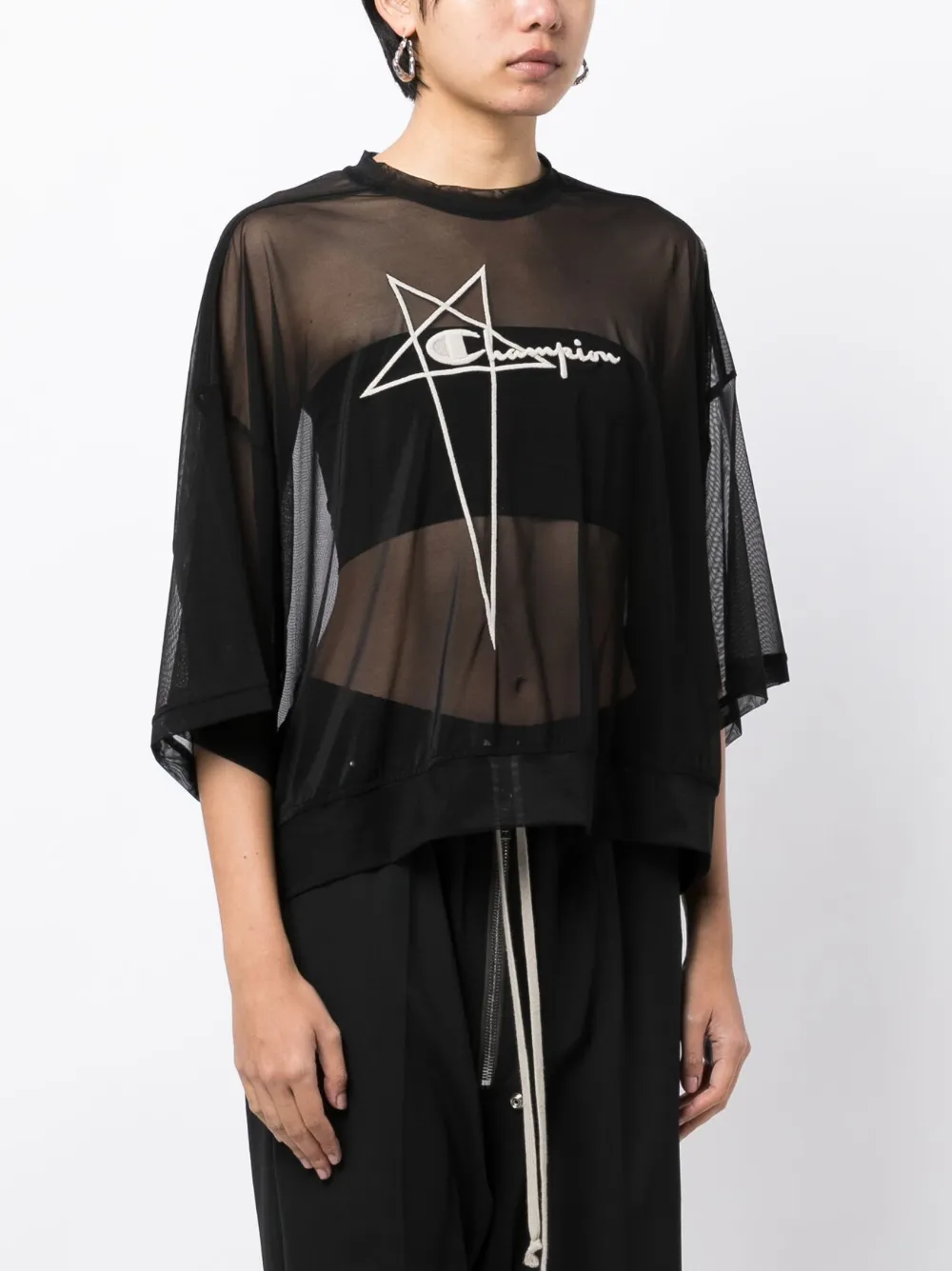 Rick Owens Logo-embroidered Sheer Top In Black | ModeSens