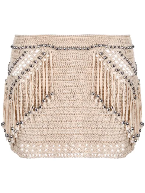 Rabanne embellished fringed crochet miniskirt