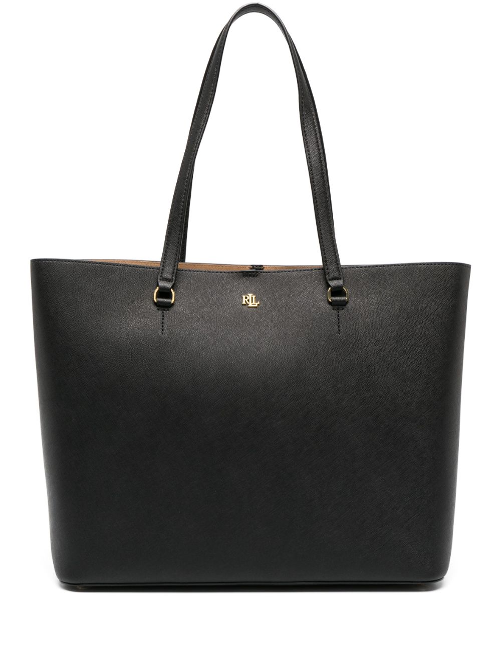 Lauren Ralph Lauren Crosshatch Leather Large Karly Tote Woman Handbag Black Size - Bovine Leather