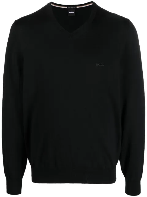BOSS embroidered-logo V-neck jumper