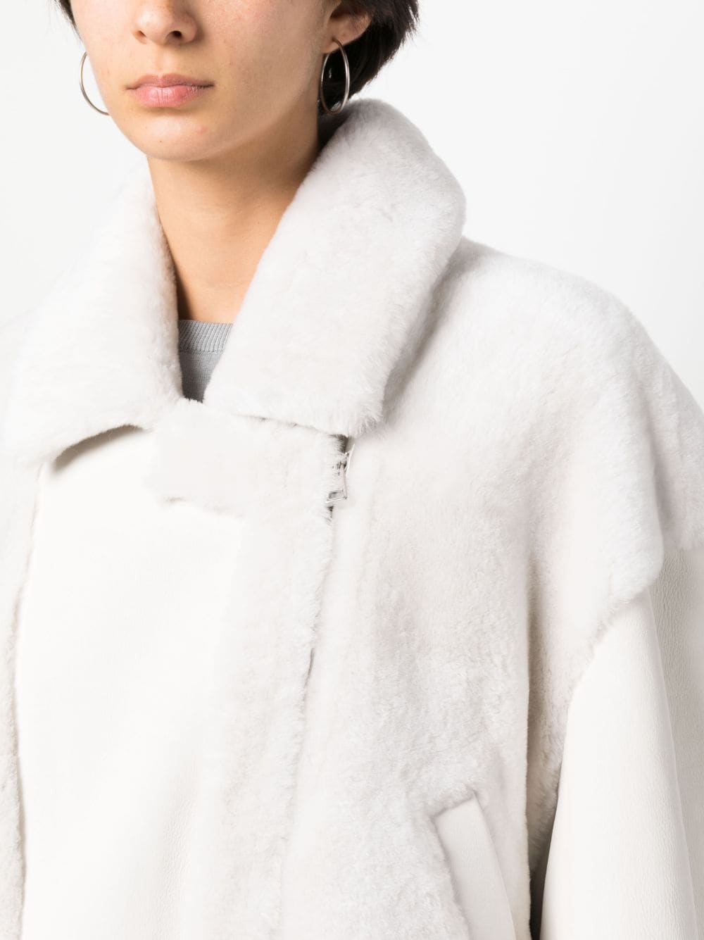 Blancha Shearling Cropped Jacket With White Fur Trim In Leather in Brown