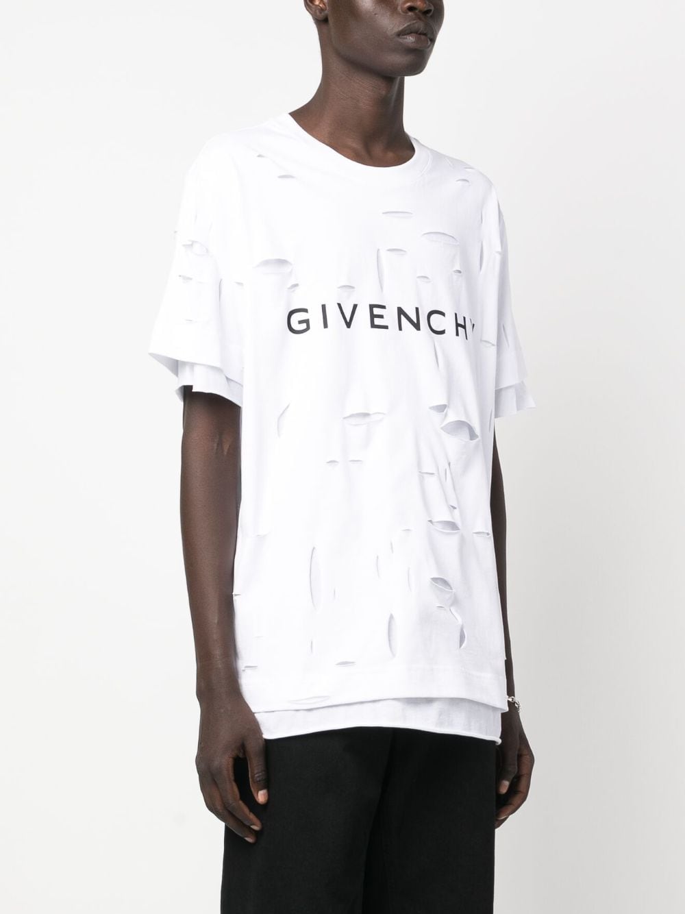 Shop Givenchy Logo-print Distressed Cotton T-shirt In White
