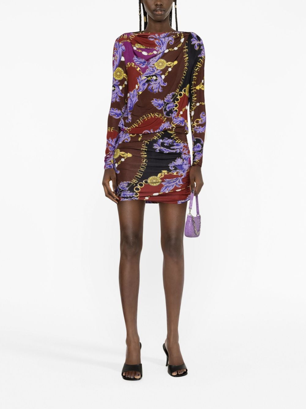 Versace Jeans Couture Chain Couture-print draped minidress - Paars