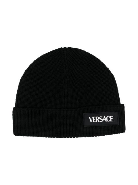 Versace Kids bonnet nervuré à logo appliqué