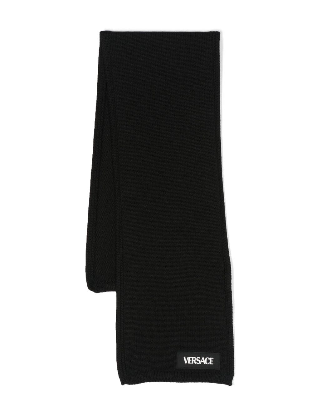 Versace Kids logo-patch knitted scarf - Black