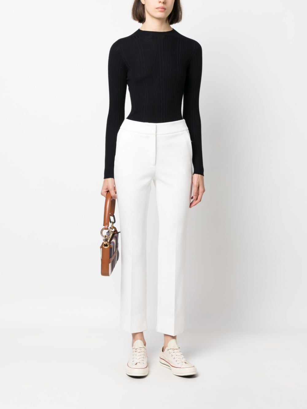 Shop Peserico High-waist Straight-leg Trousers In White