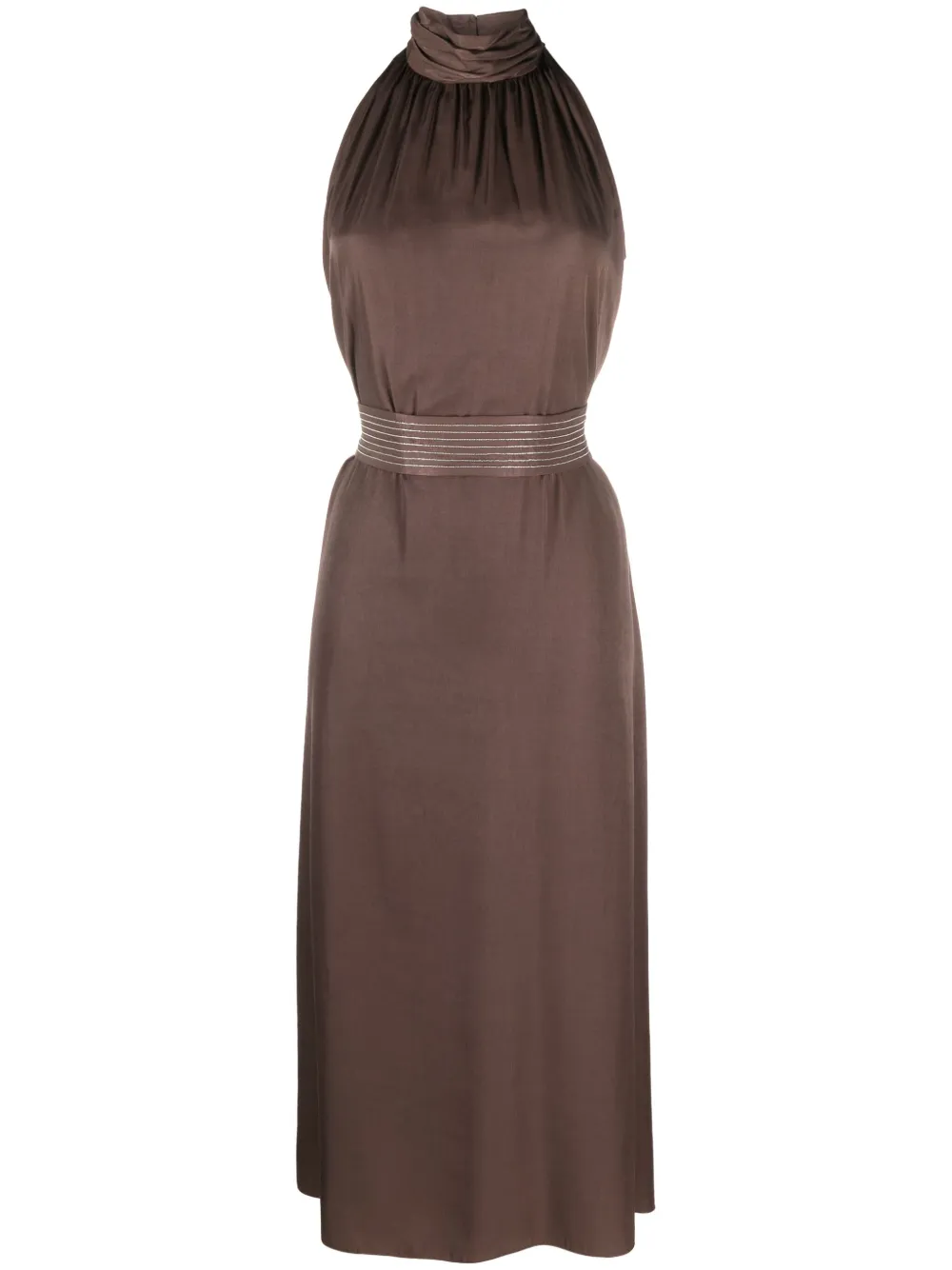 Peserico tied-waist high-neck dress - Marrone