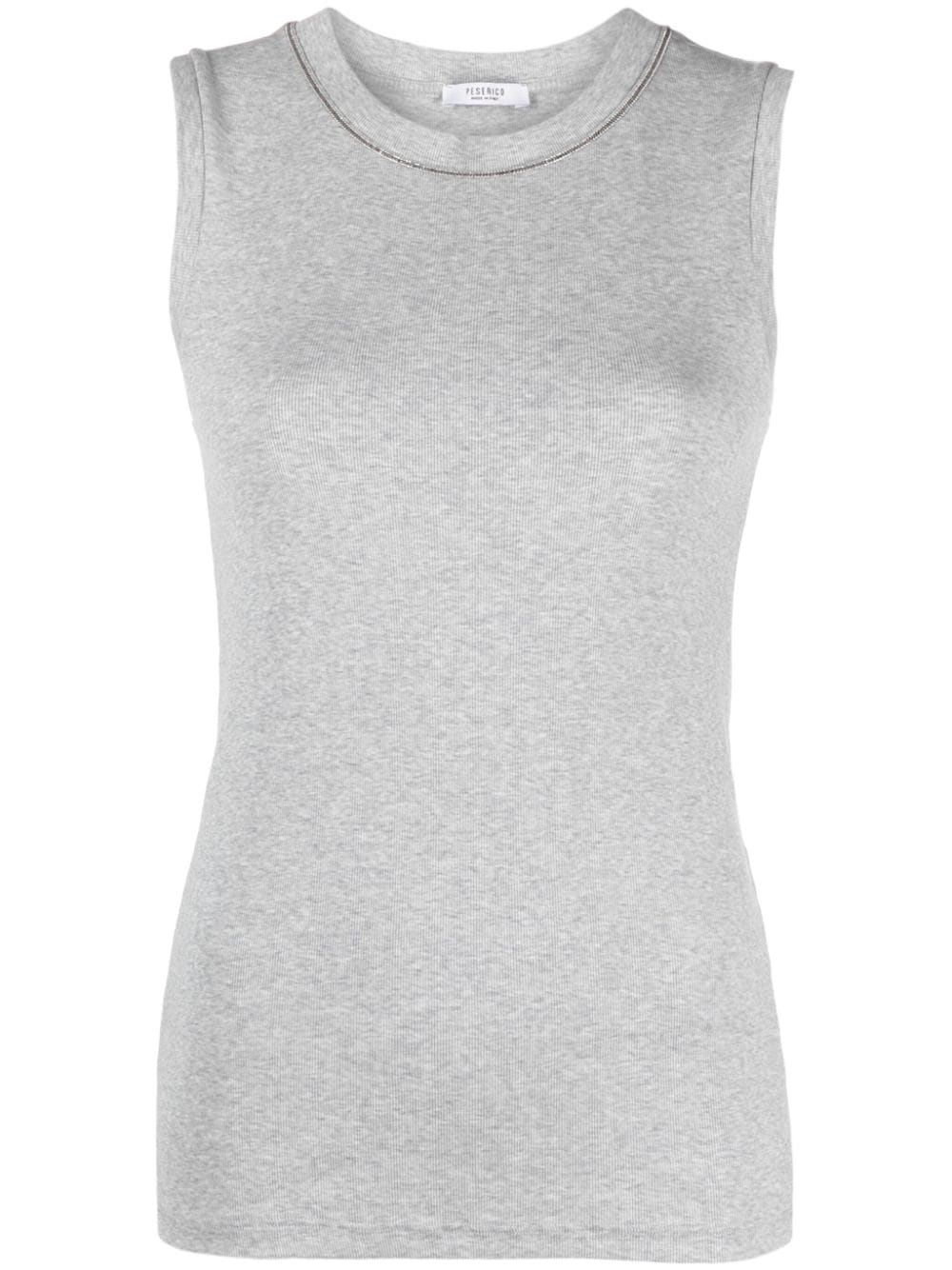 Peserico Ribbed Beaded Crewneck Tank In Quick Silver