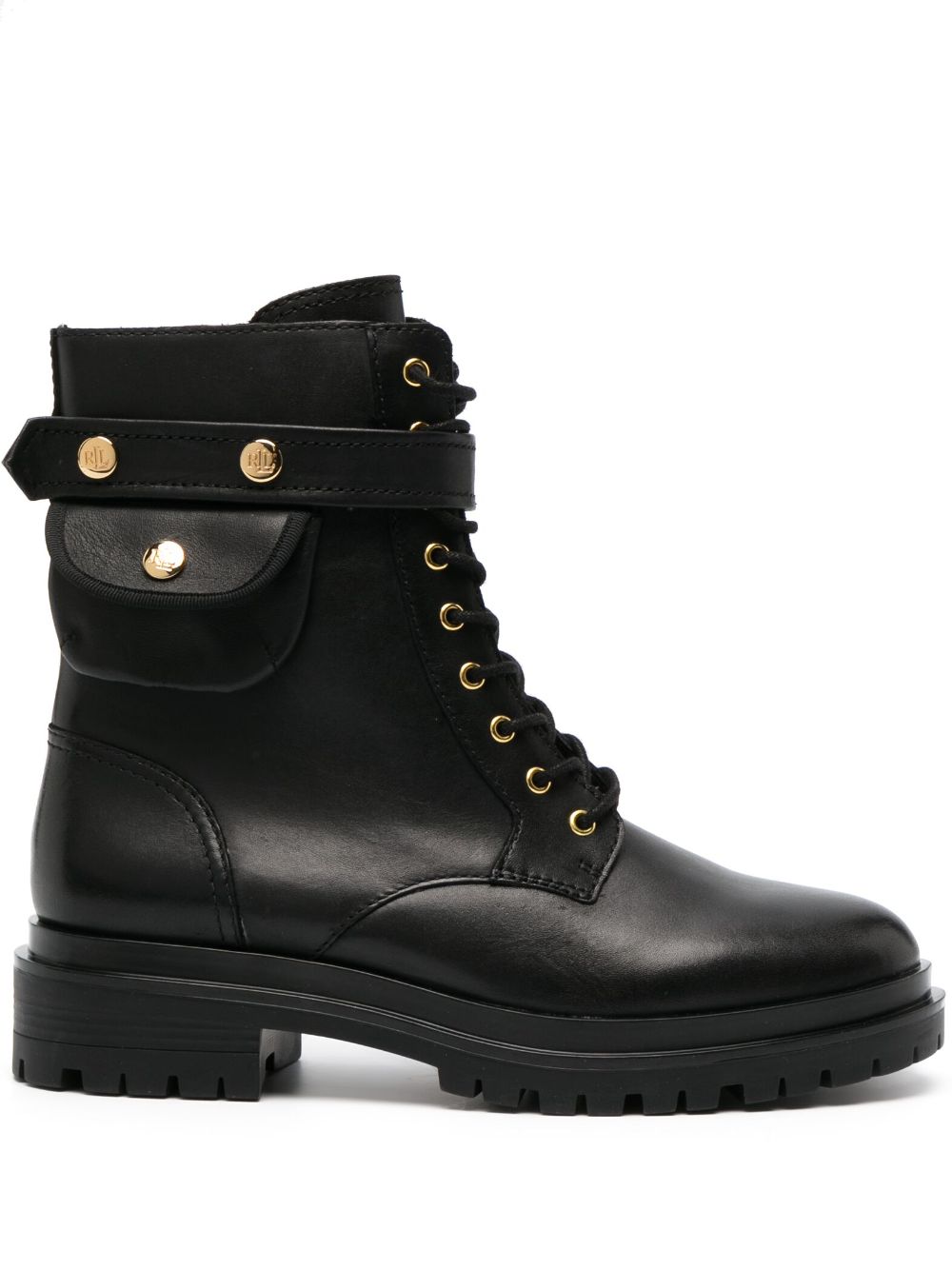 Shop Lauren Ralph Lauren Cammie Lace-up Leather Boots In Black