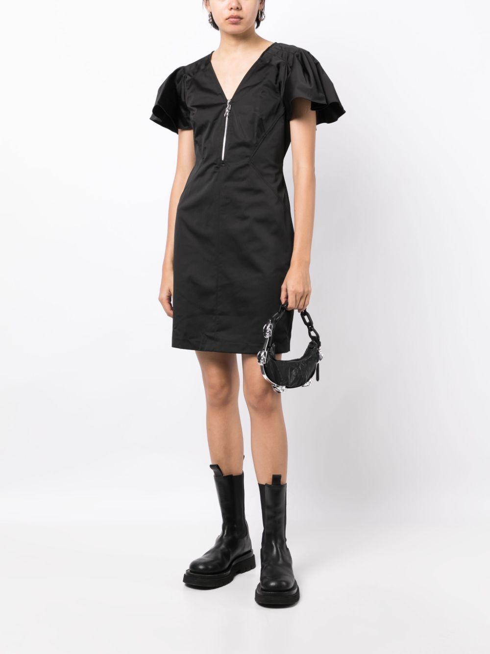 Karl Lagerfeld pleated-sleeve zip-detail minidress - Zwart