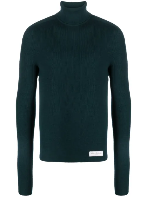 Pull en maille nervurée à patch logo - Balmain - Modalova
