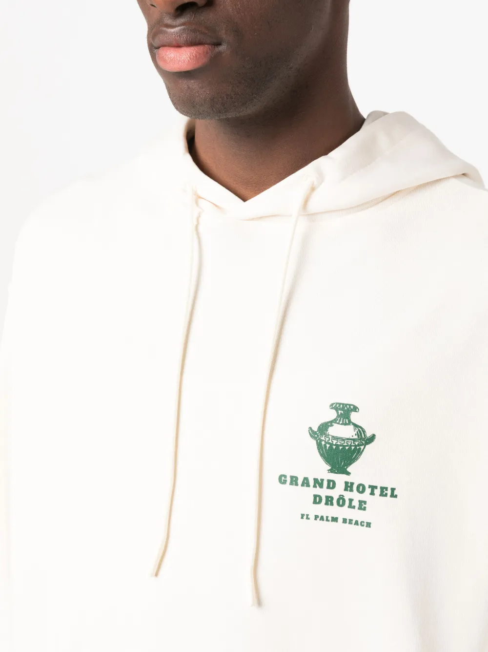 Shop Drôle De Monsieur Logo-print Cotton Drawstring Hoodie In Neutrals