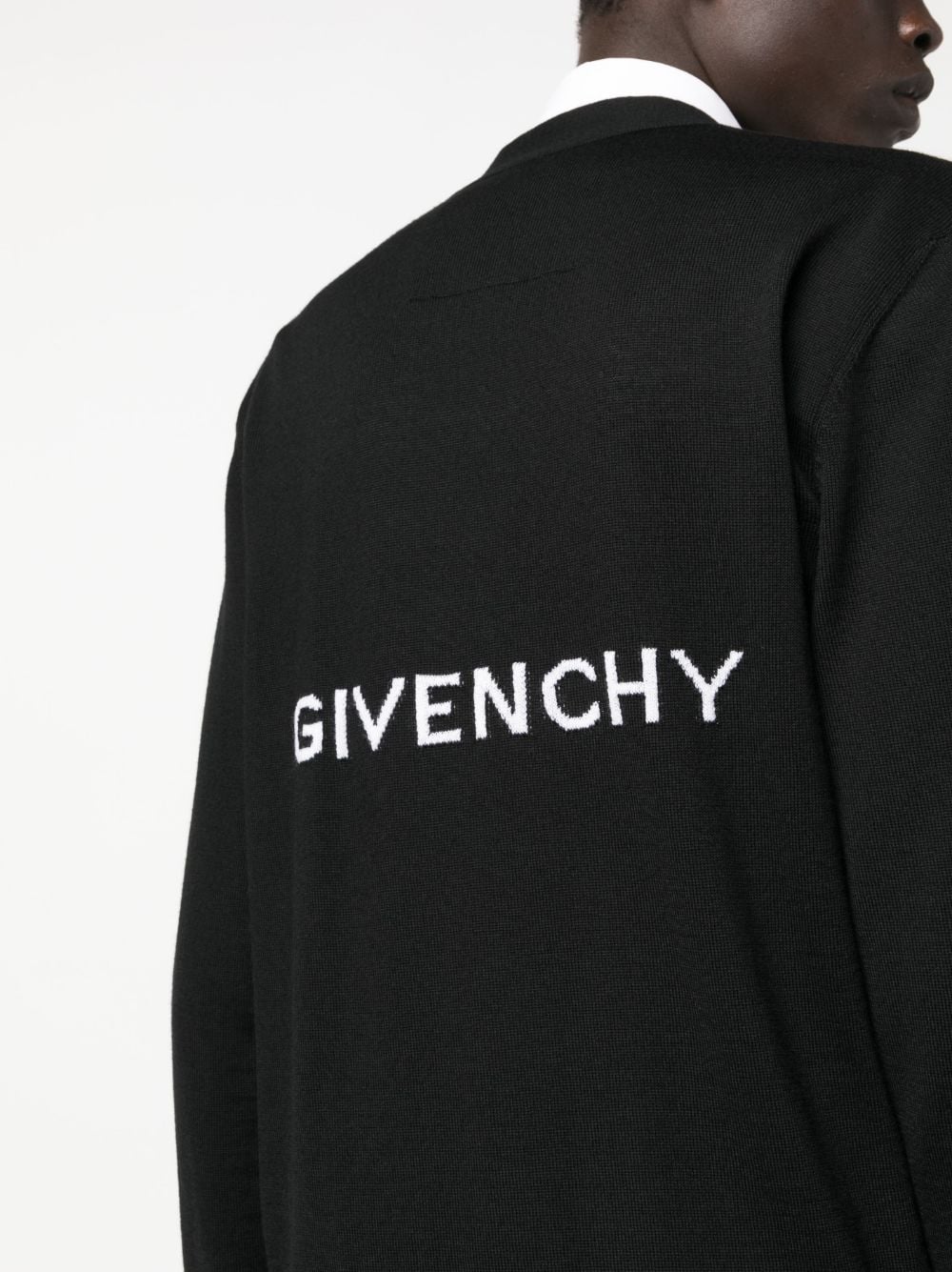 Shop Givenchy Intarsia-knit Logo Wool Cardigan In Black