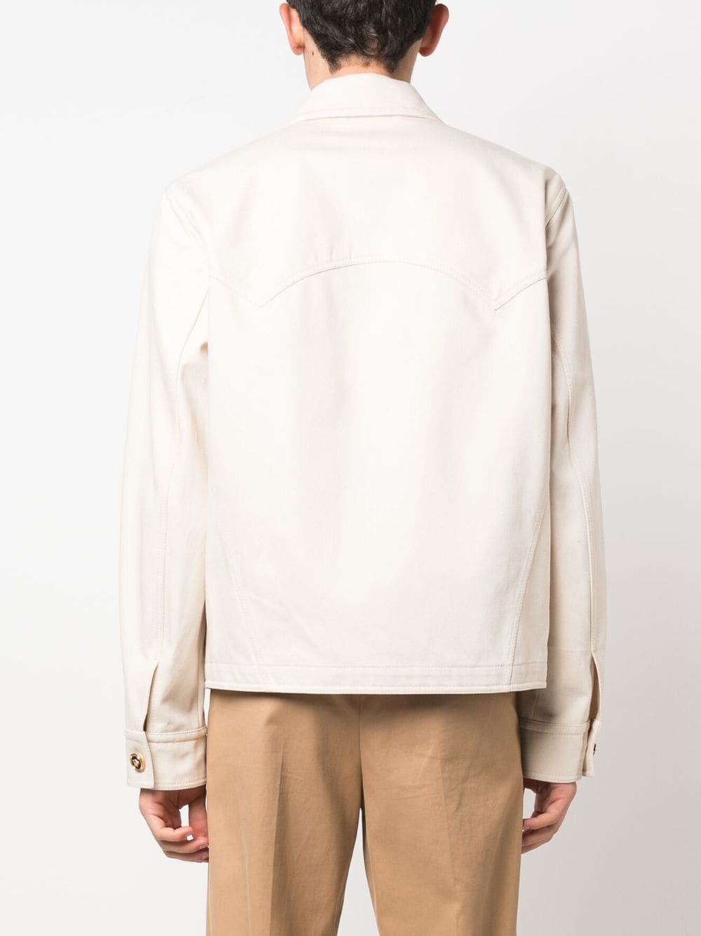 Shop Versace Logo-print Cotton Shirt Jacket In Neutrals
